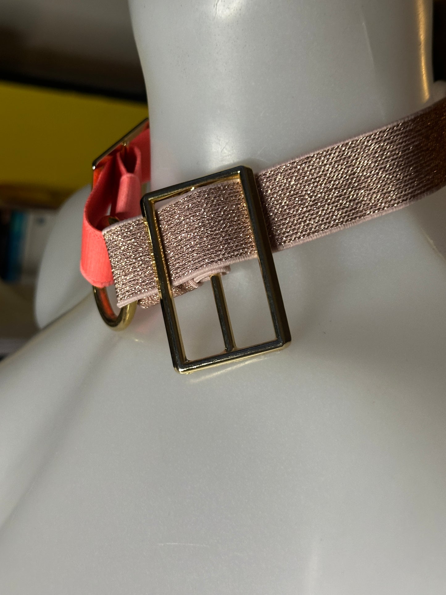 Neon Pink/Rose Gold Choker with Gold Uk Made Steel Buckles, SAMPLE
