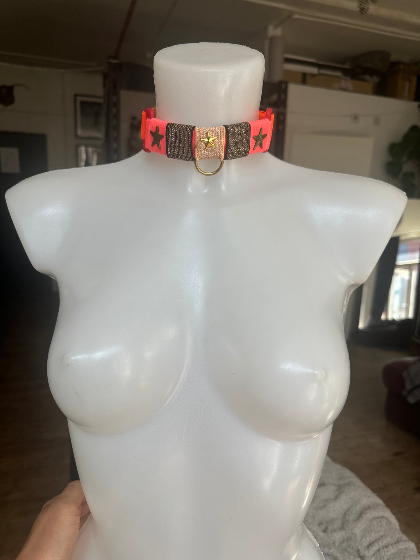 RAVE RUBIX CHOKER - Hand dyed in shades of Neon /Pink - WITH STARS-FITS ALL - SAMPLE