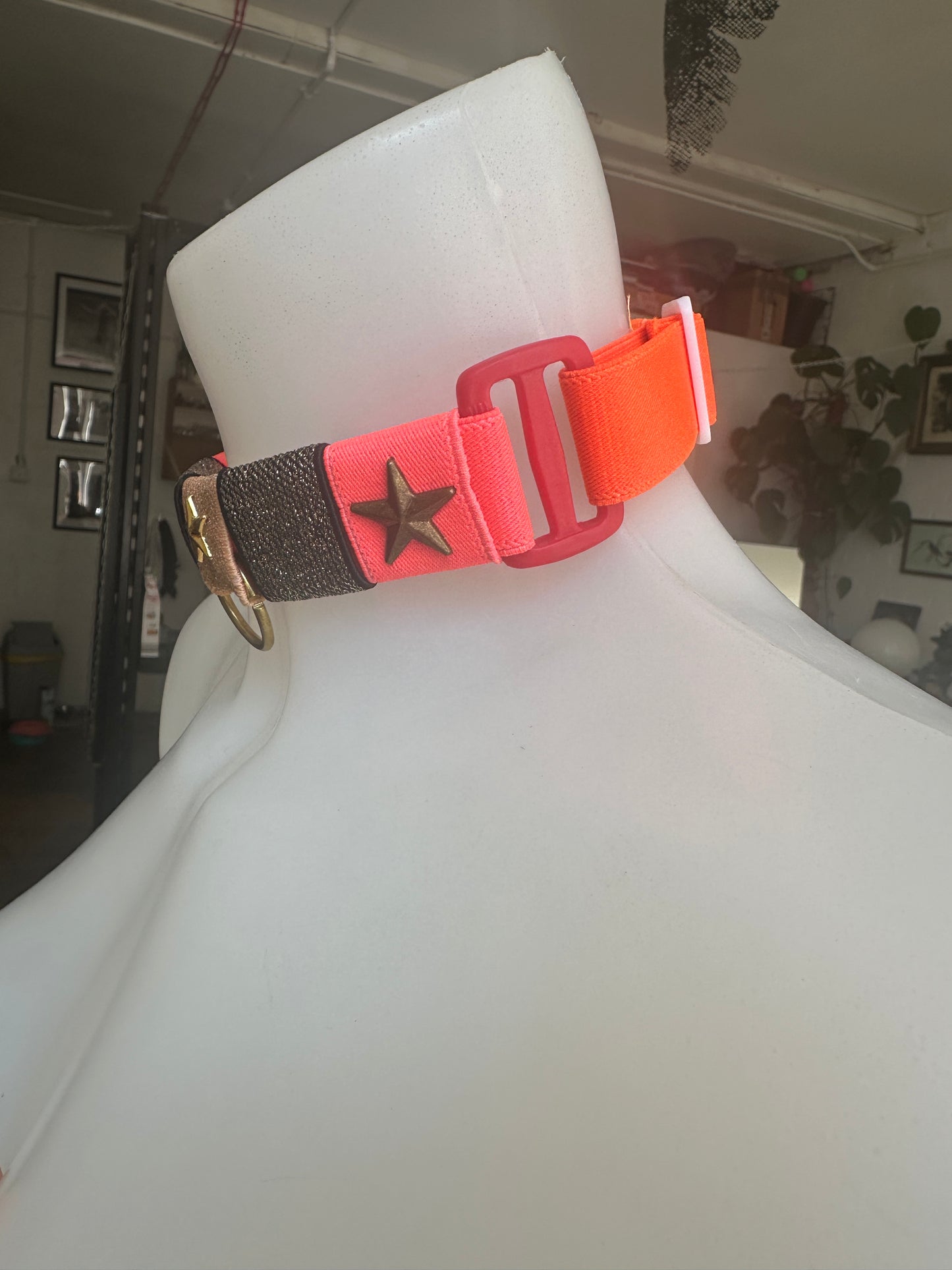 RAVE RUBIX CHOKER - Hand dyed in shades of Neon /Pink - WITH STARS-FITS ALL - SAMPLE