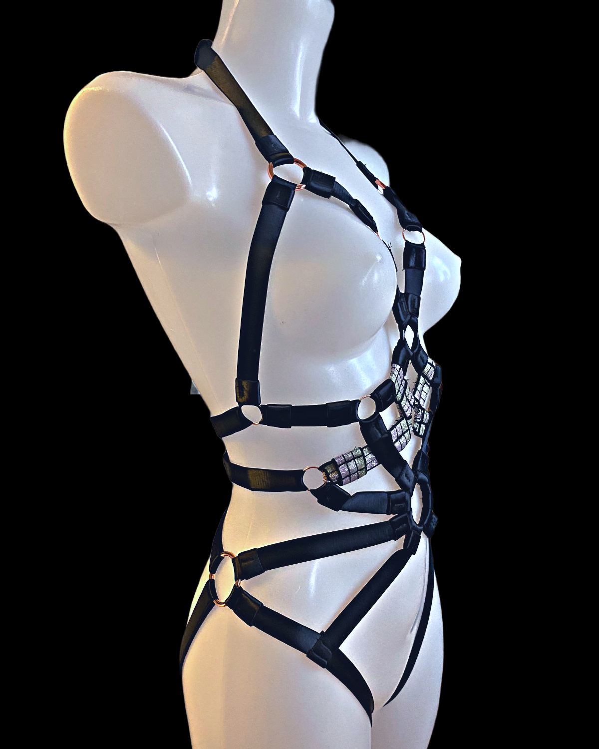 GALACTIC Bodysuit, Black and Silver mix with Rose gold Hardware -Size M- ONE OFF