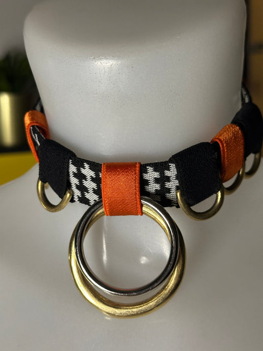 CHARMED RETRO CHOKER, Houndstooth orange/gold mix, SAMPLE