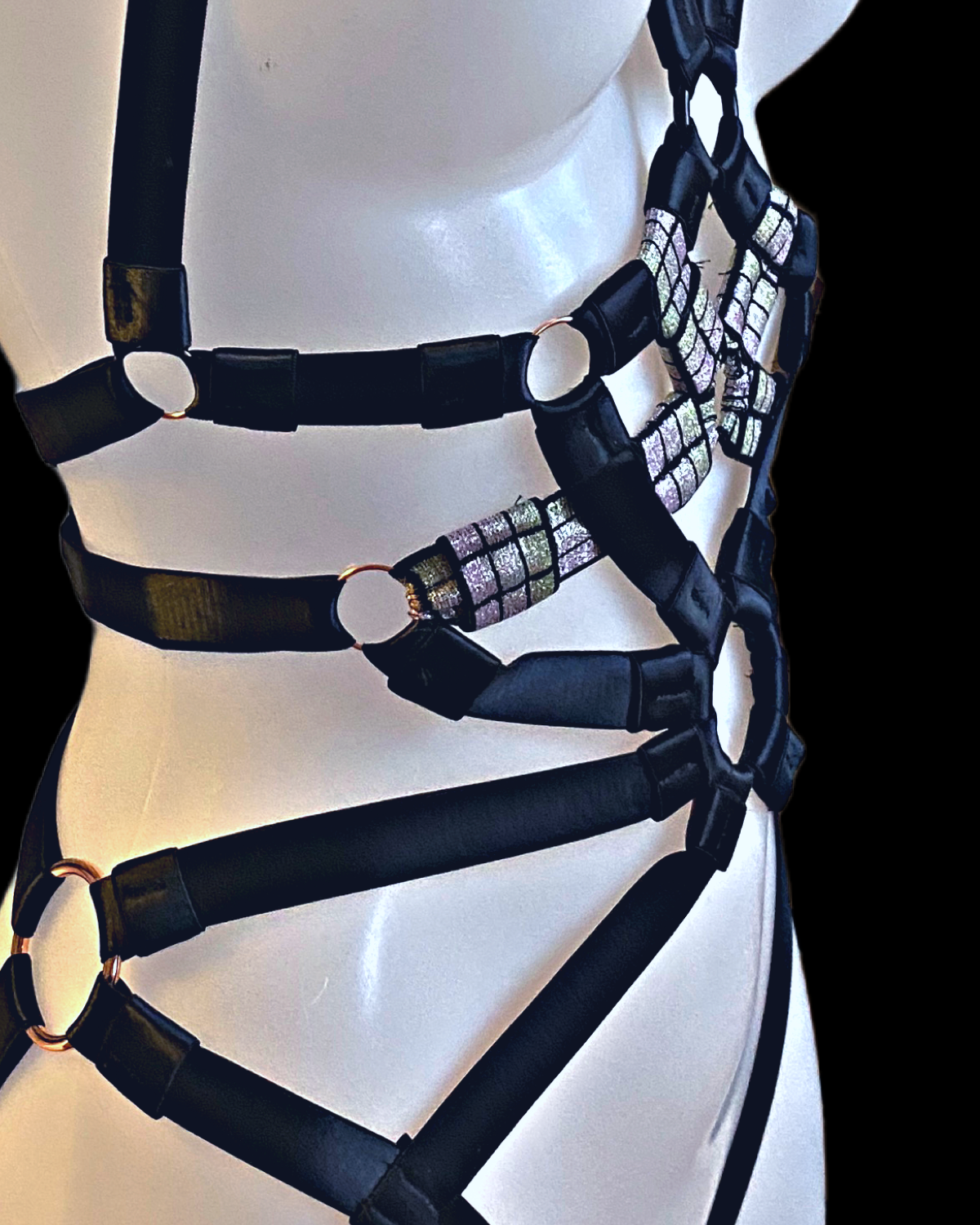 GALACTIC Bodysuit, Black and Silver mix with Rose gold Hardware -Size M- ONE OFF