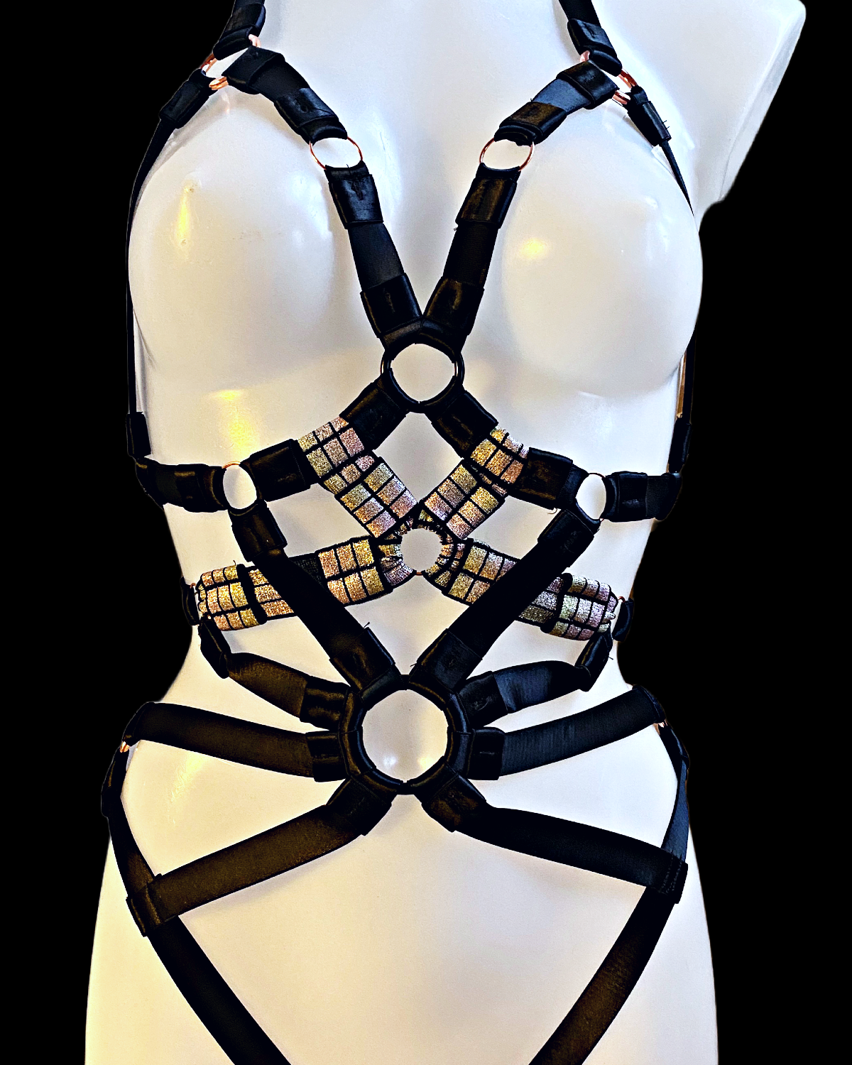 GALACTIC Bodysuit, Black and Silver mix with Rose gold Hardware -Size M- ONE OFF