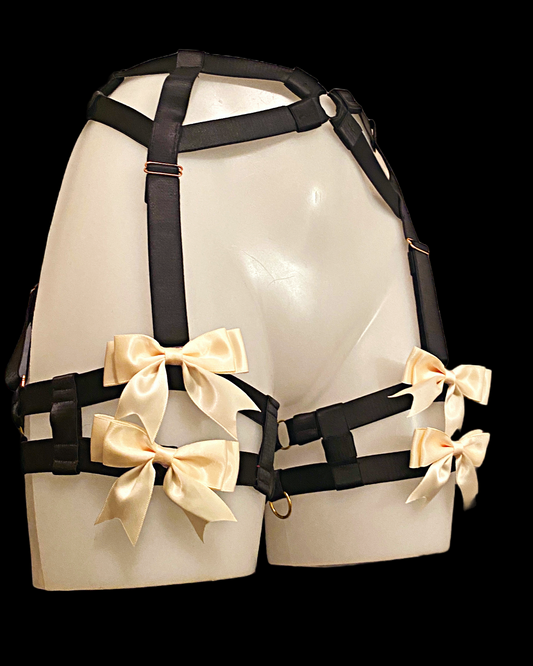 EVANGELINE Double Garter Belt with Bows, Made to order
