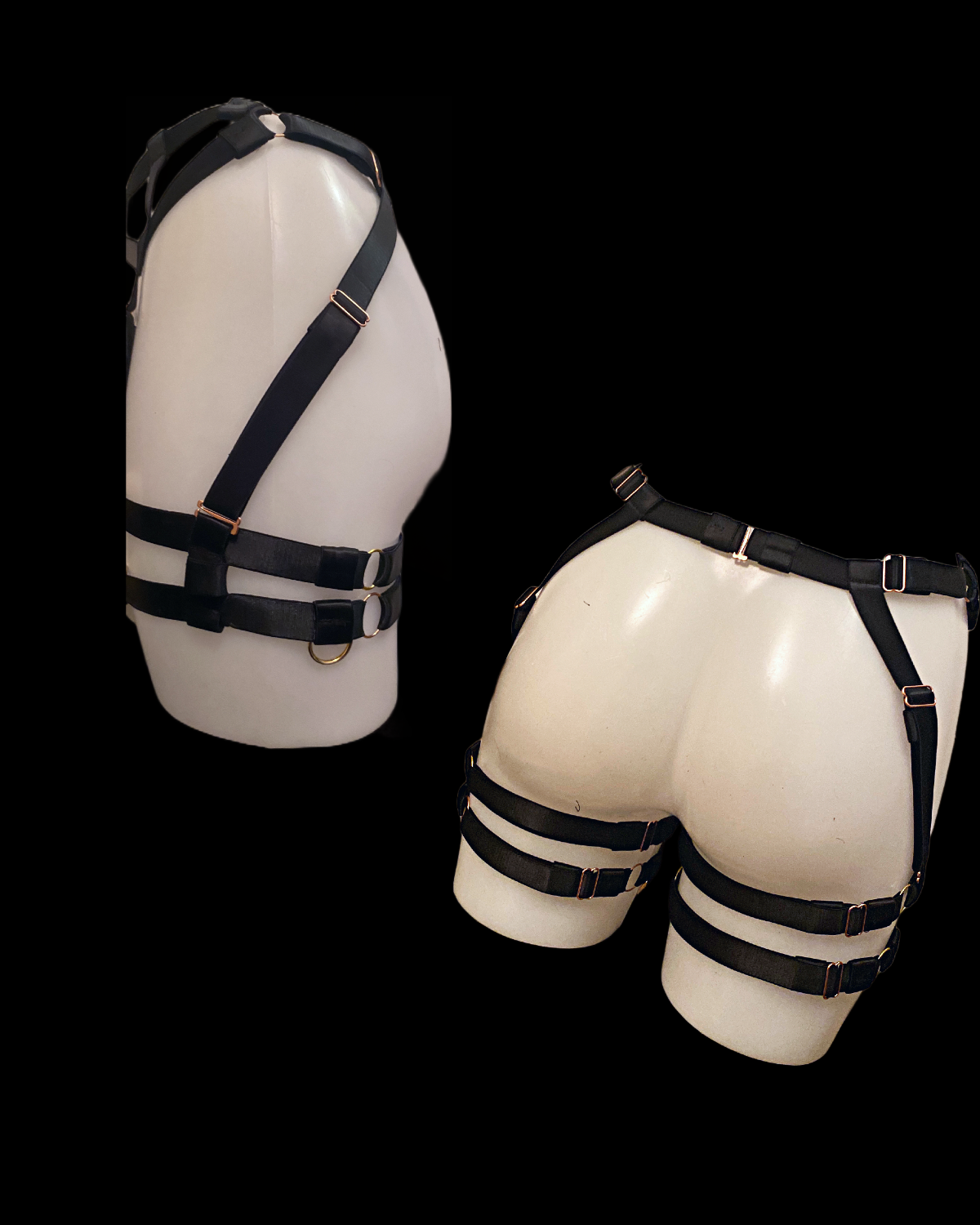 EVANGELINE Double Garter Belt with Bows, Black/Cream TO ORDER