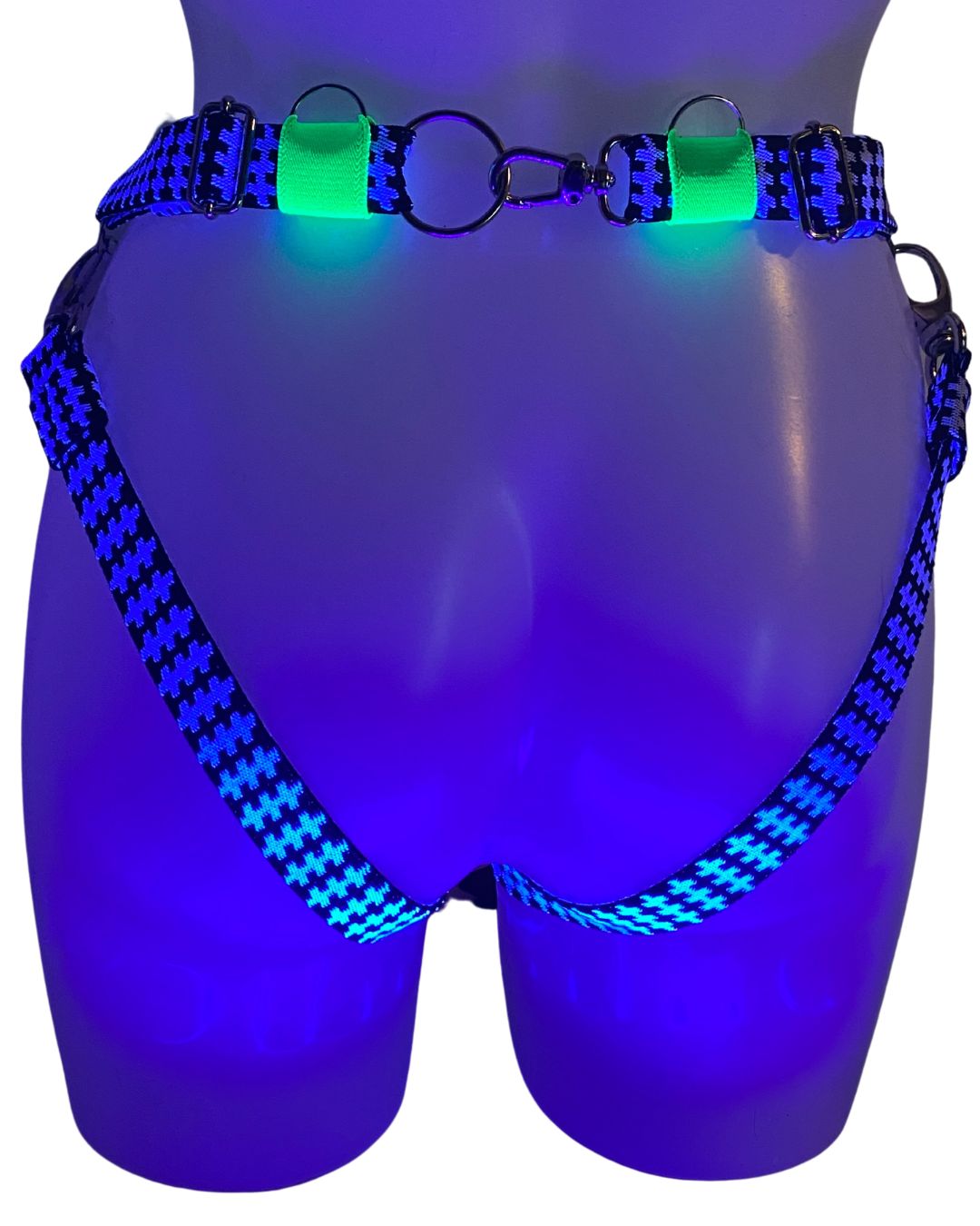 UV VELOCITY BODYSUIT, SLIME/HOUNDSTOOTH with detachable Chain
