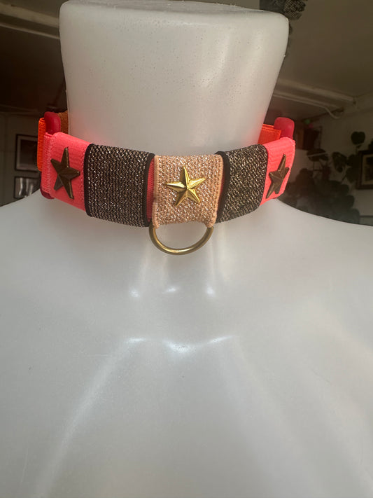 RAVE RUBIX CHOKER - Hand dyed in shades of Neon /Pink - WITH STARS-FITS ALL - SAMPLE