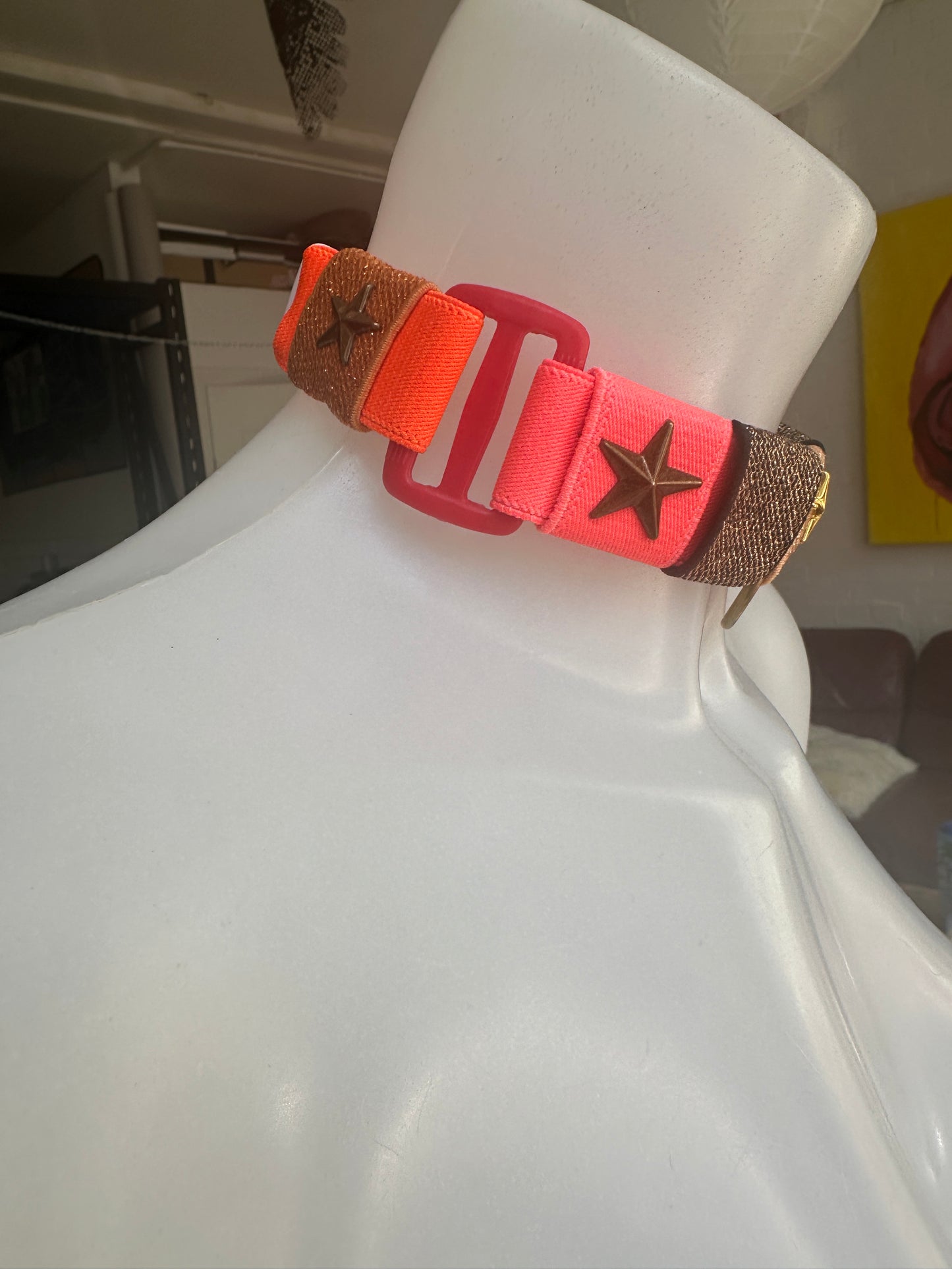 RAVE RUBIX CHOKER - Hand dyed in shades of Neon /Pink - WITH STARS-FITS ALL - SAMPLE
